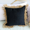 Black organic cotton fringed pillow cover