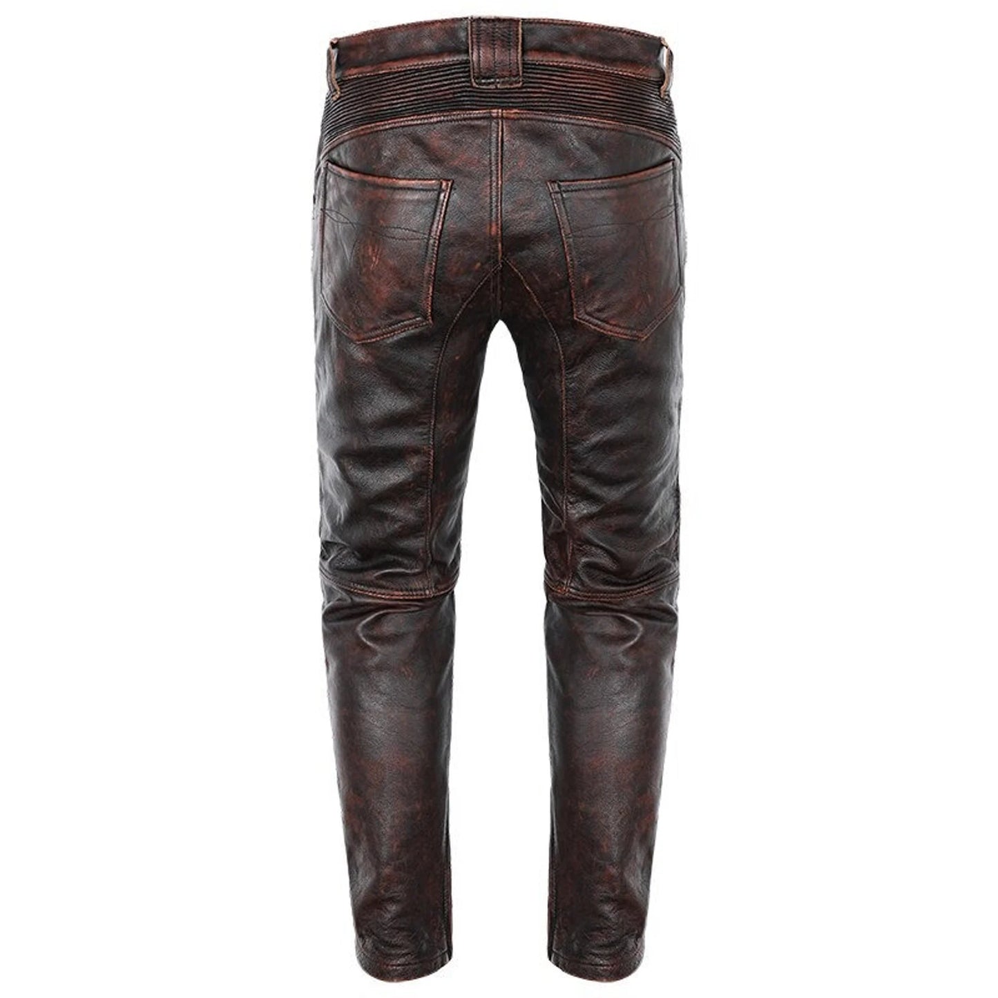 Men brown leather biker pants