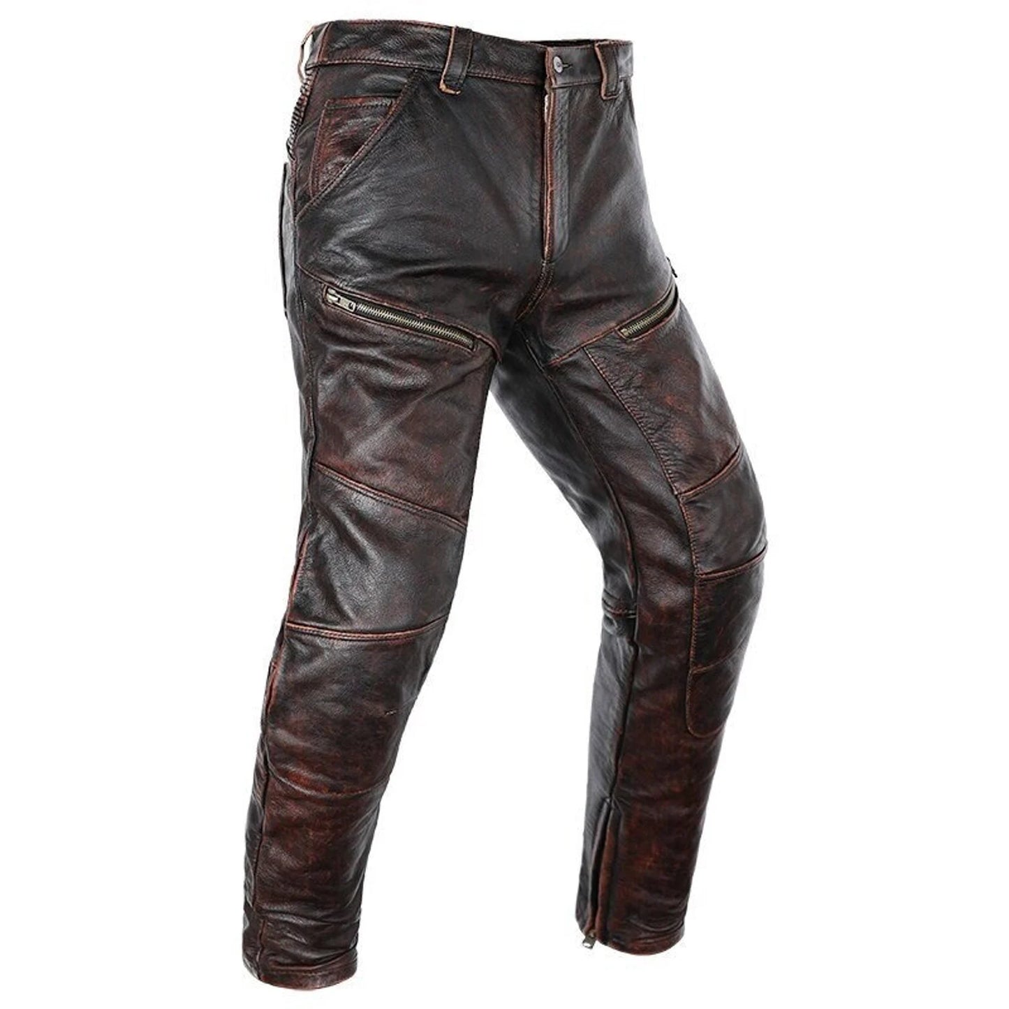 Men brown leather biker pants