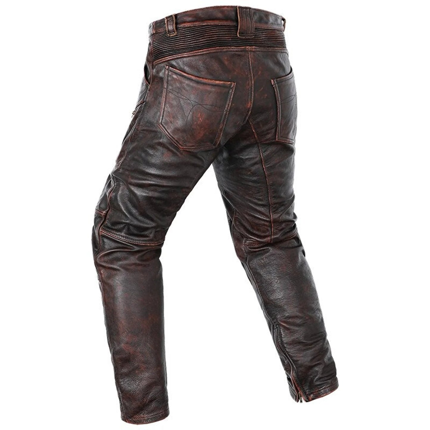 Men brown leather biker pants
