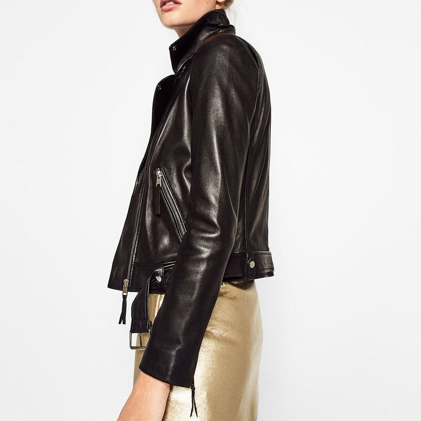 black leather moto jacket women