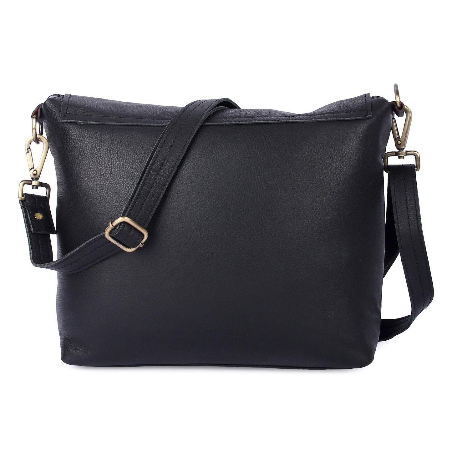 Real Genuine Black Leather Crossbody Bag