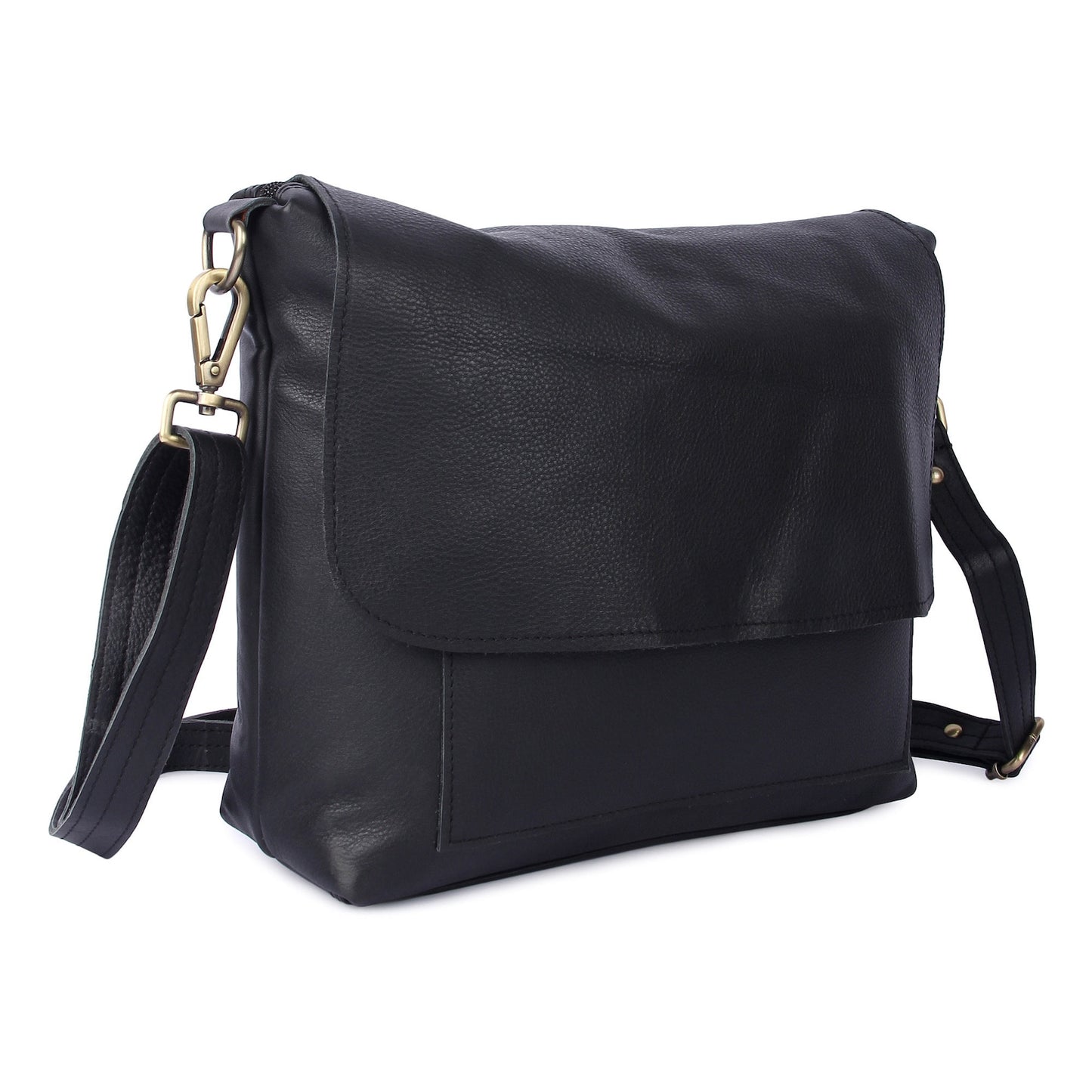 Real Genuine Black Leather Crossbody Bag