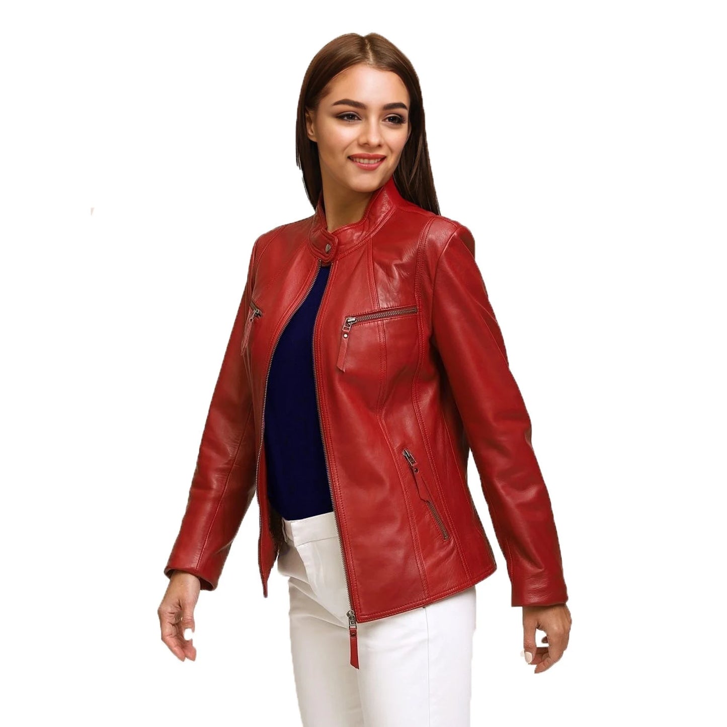 women leather biker jacket motorcycle