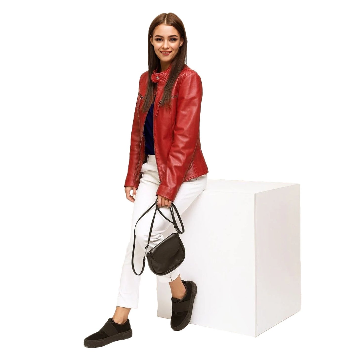 women leather biker jacket motorcycle