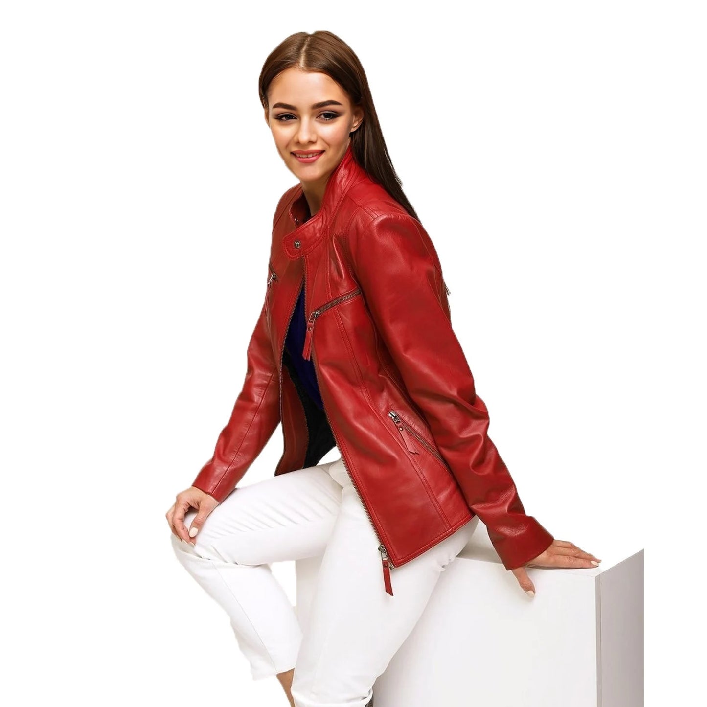 women leather biker jacket motorcycle
