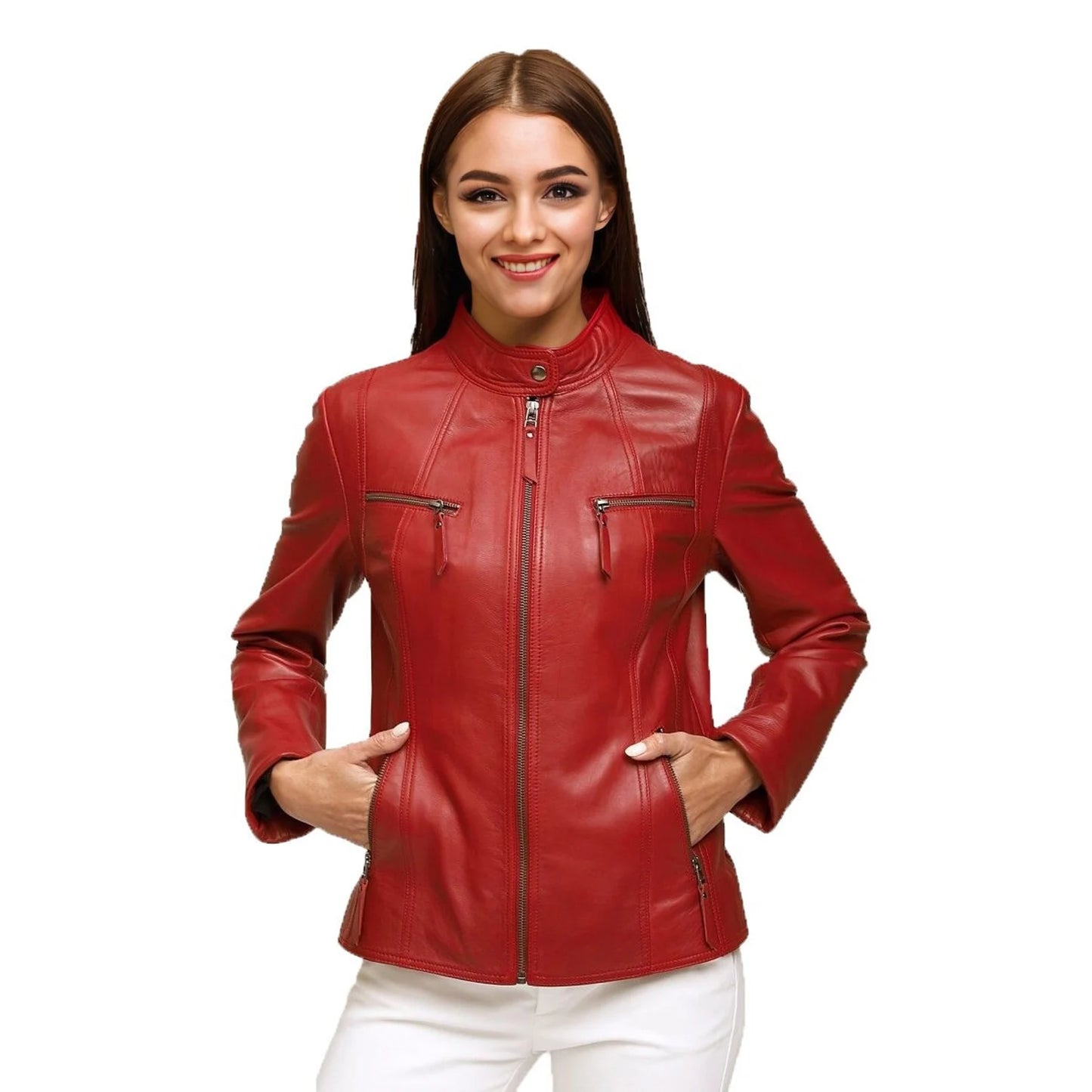 women leather biker jacket motorcycle