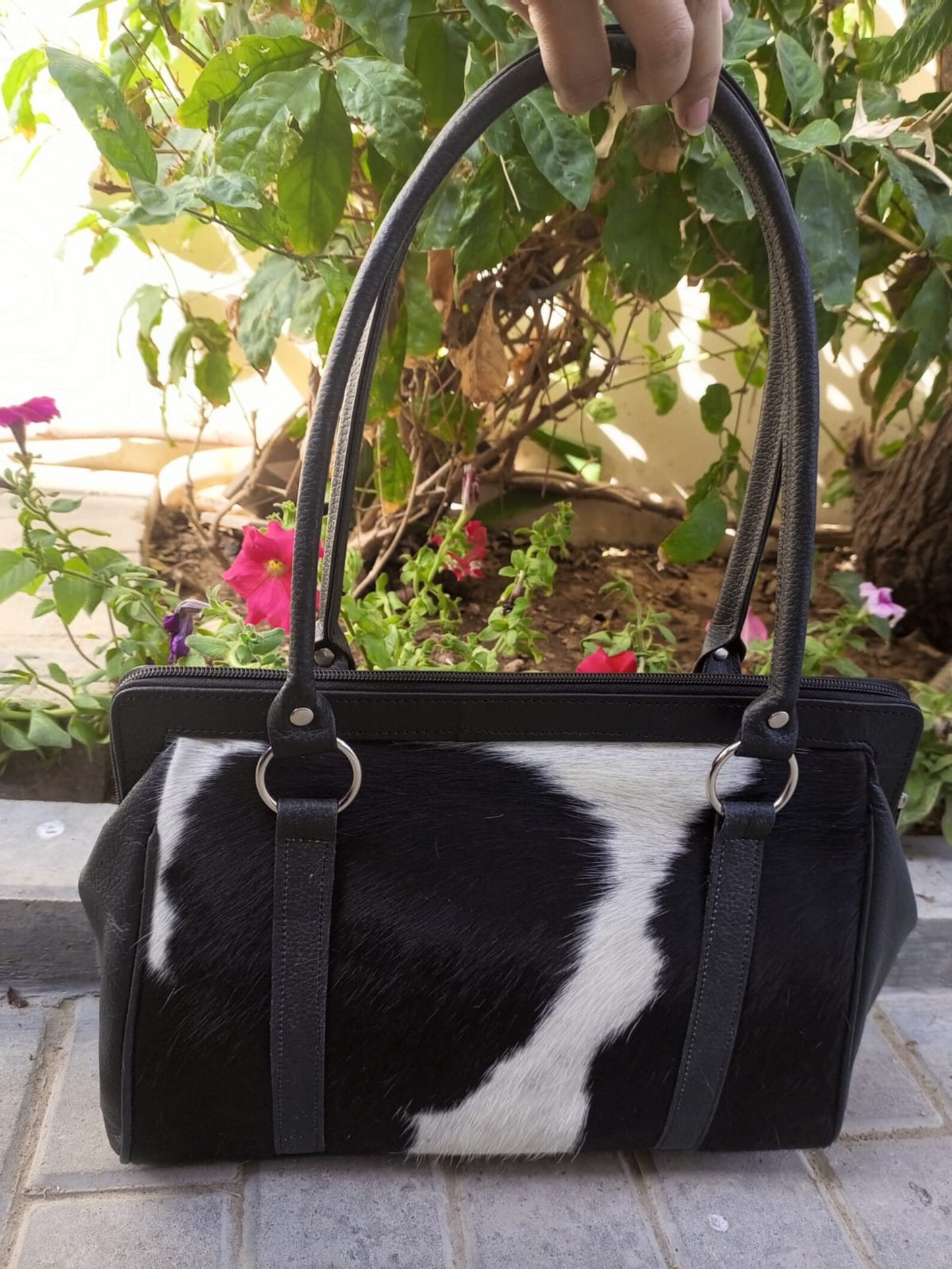 Black and White Cowhide Bag Real Cow Fur Leather