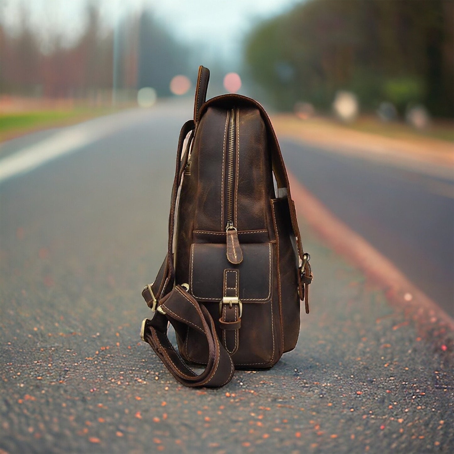 Handmade Cowhide Leather Rucksack Backpack