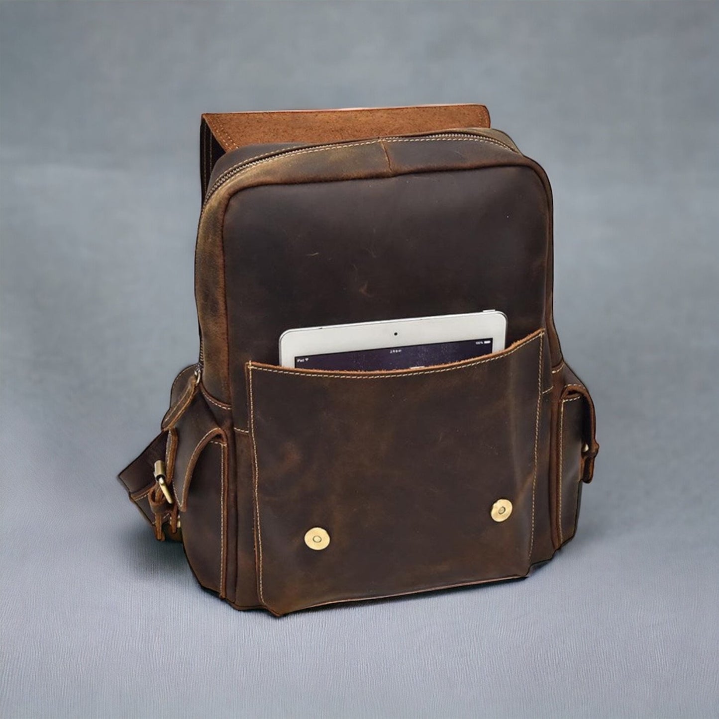 Handmade Cowhide Leather Rucksack Backpack