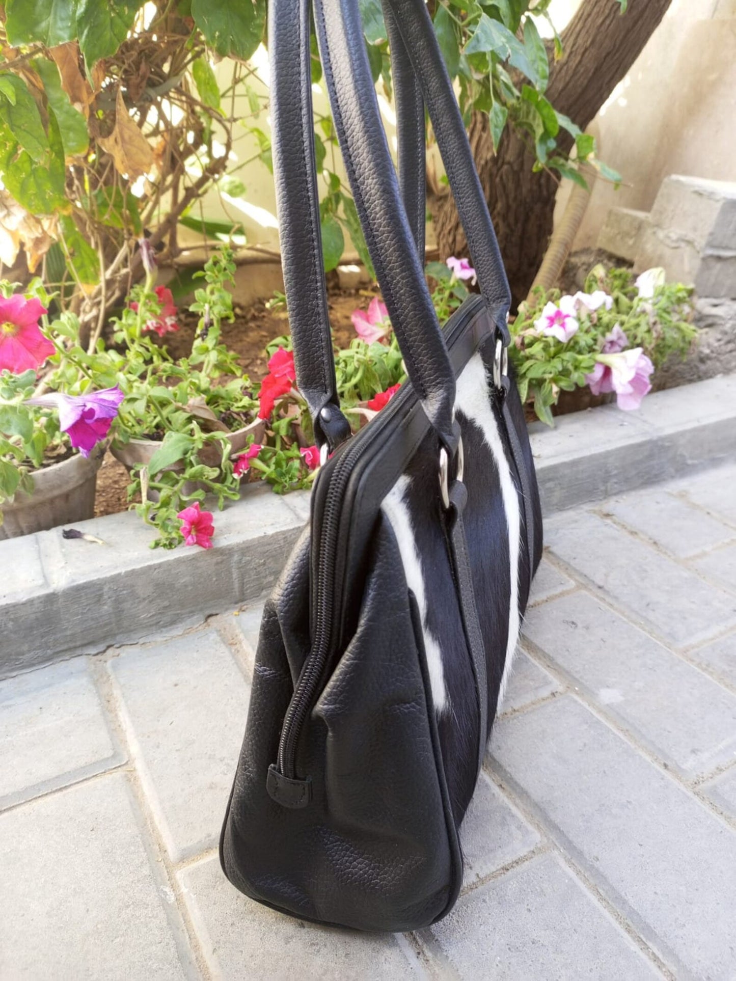 Black and White Cowhide Bag Real Cow Fur Leather
