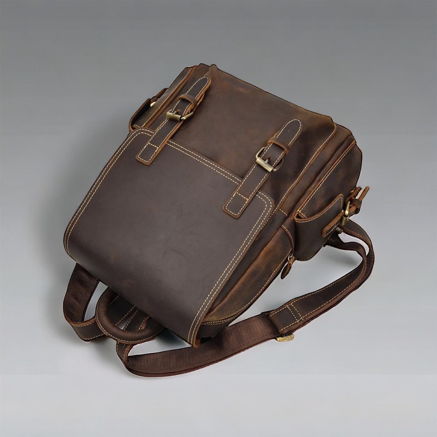 Handmade Cowhide Leather Rucksack Backpack