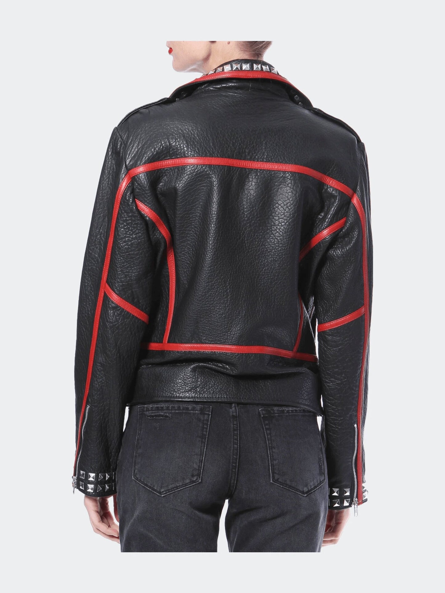 women studded leather jacket moto