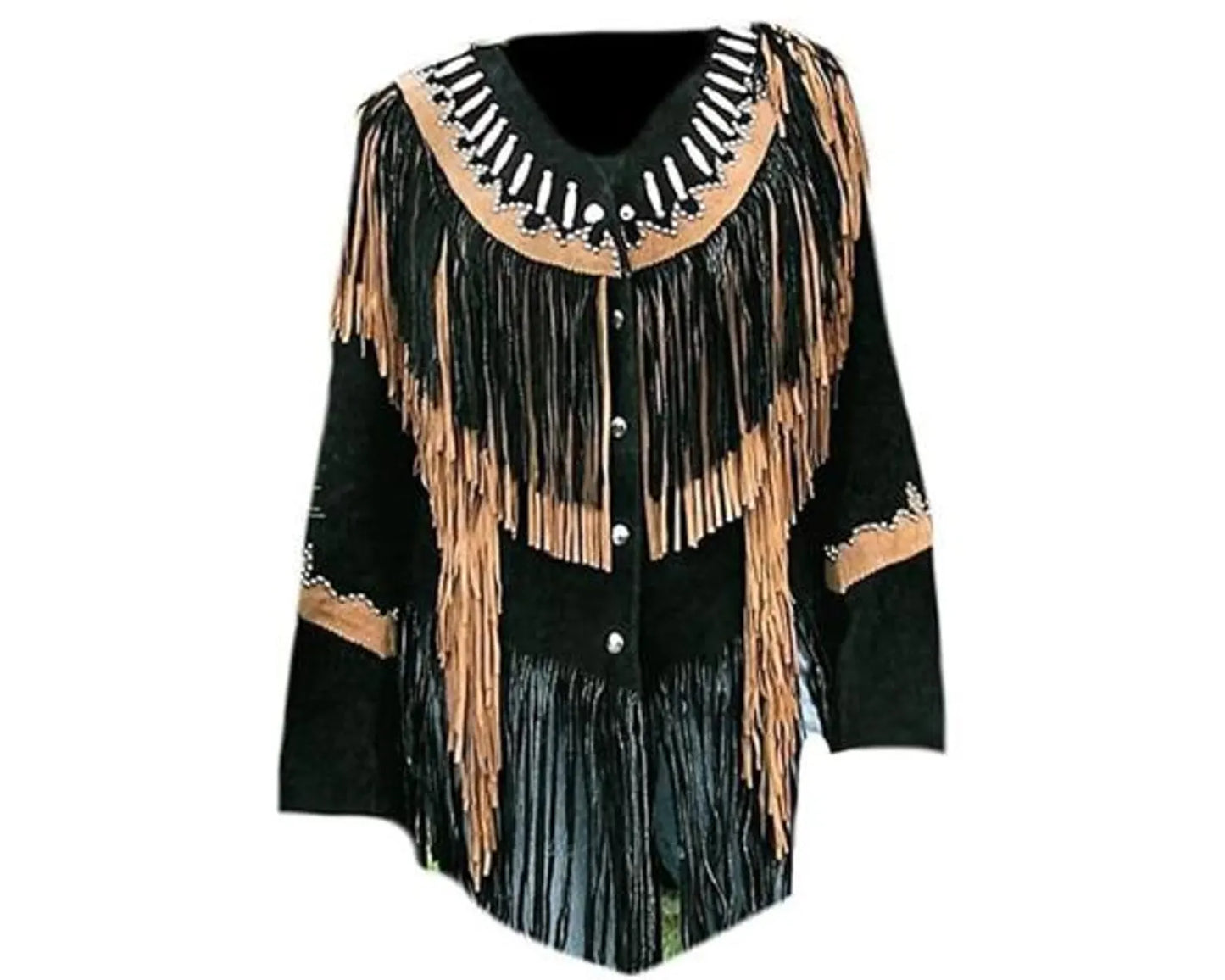 Women Native American Suede Jacket Tassels Beaded