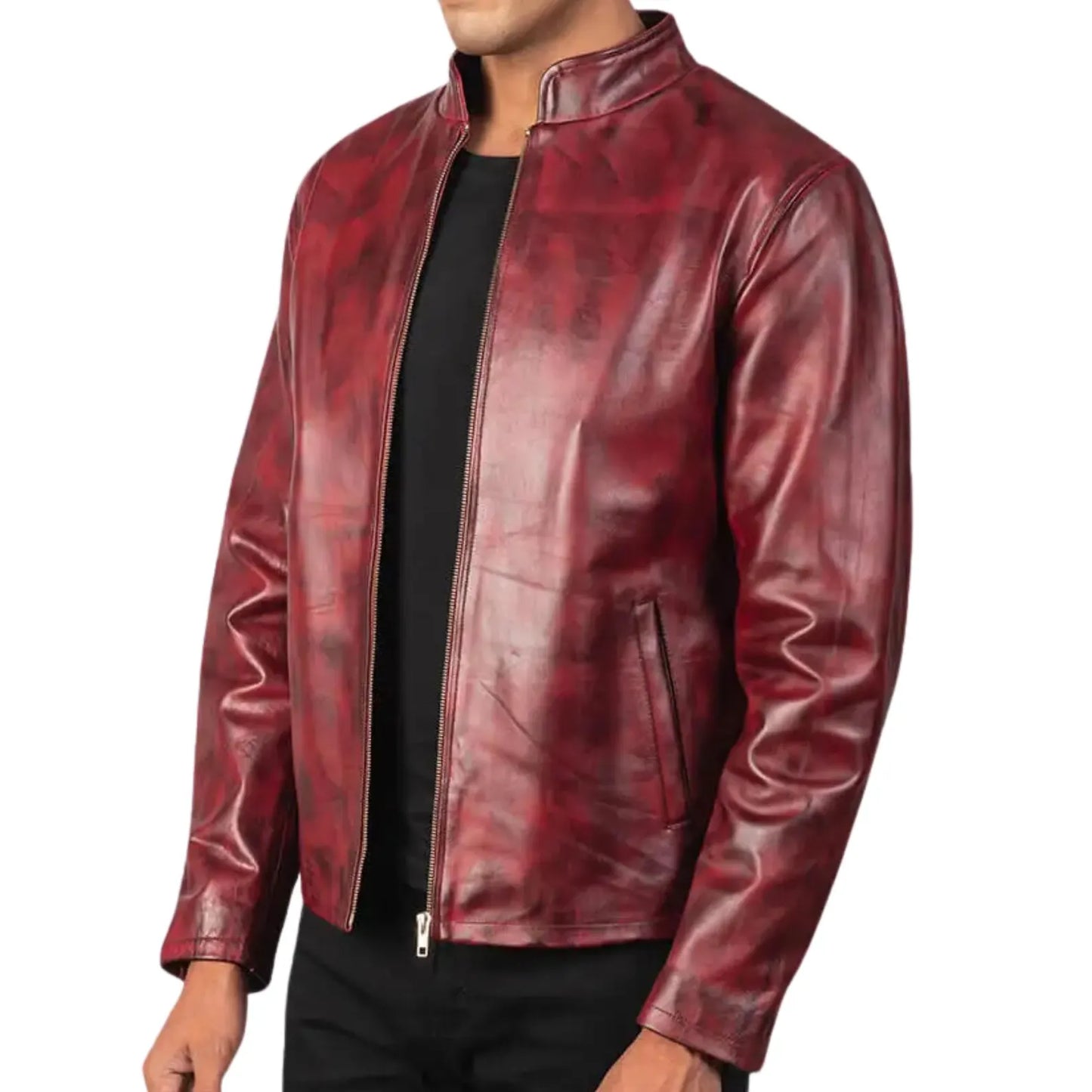 men red waxed leather jacket biker