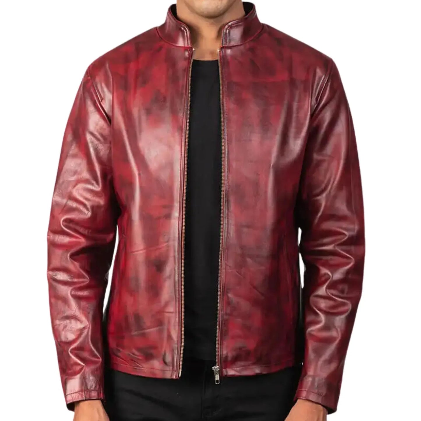 men red waxed leather jacket biker