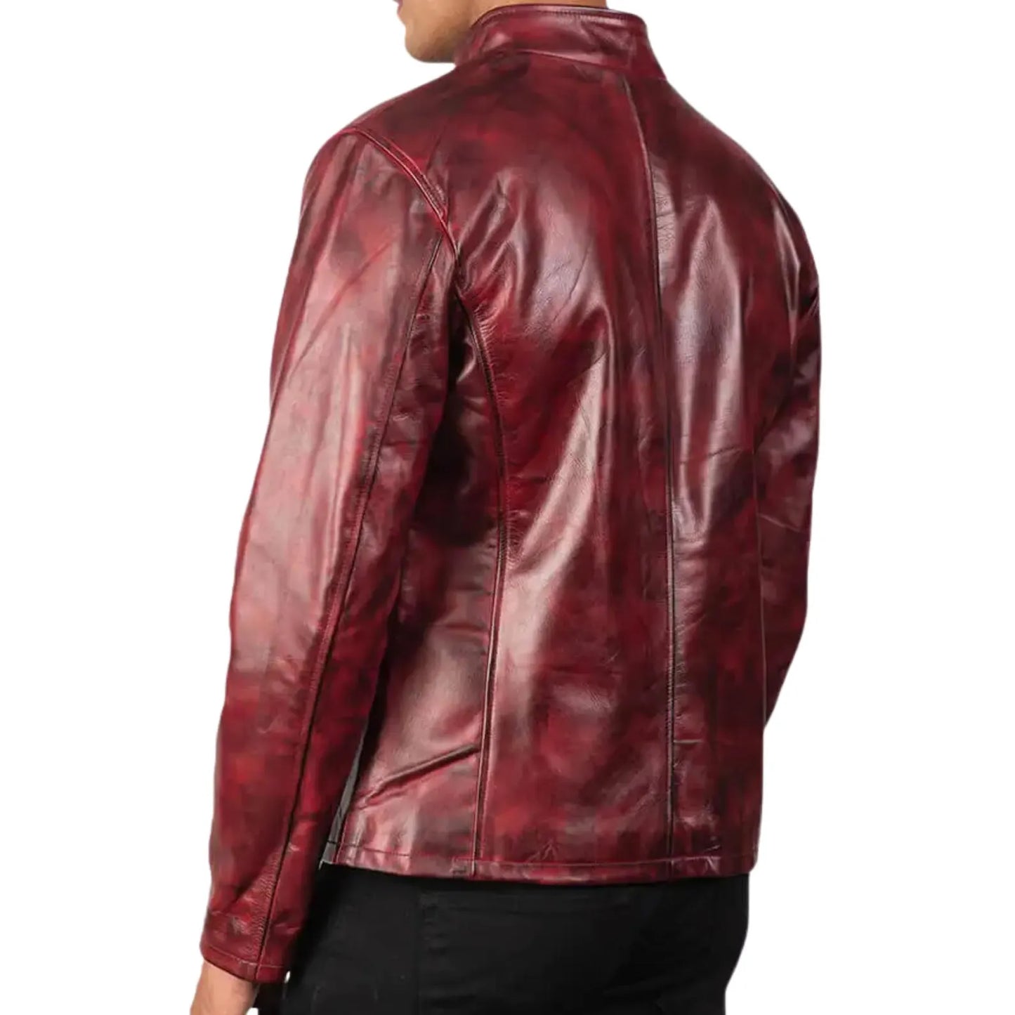 men red waxed leather jacket biker