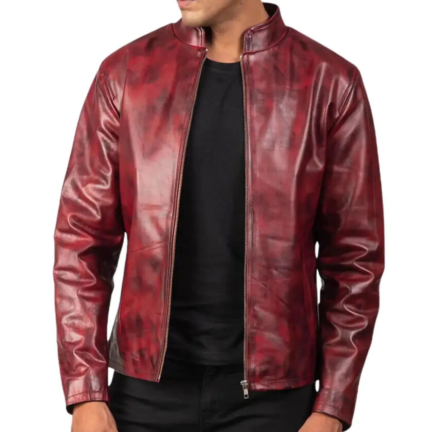 men red waxed leather jacket biker