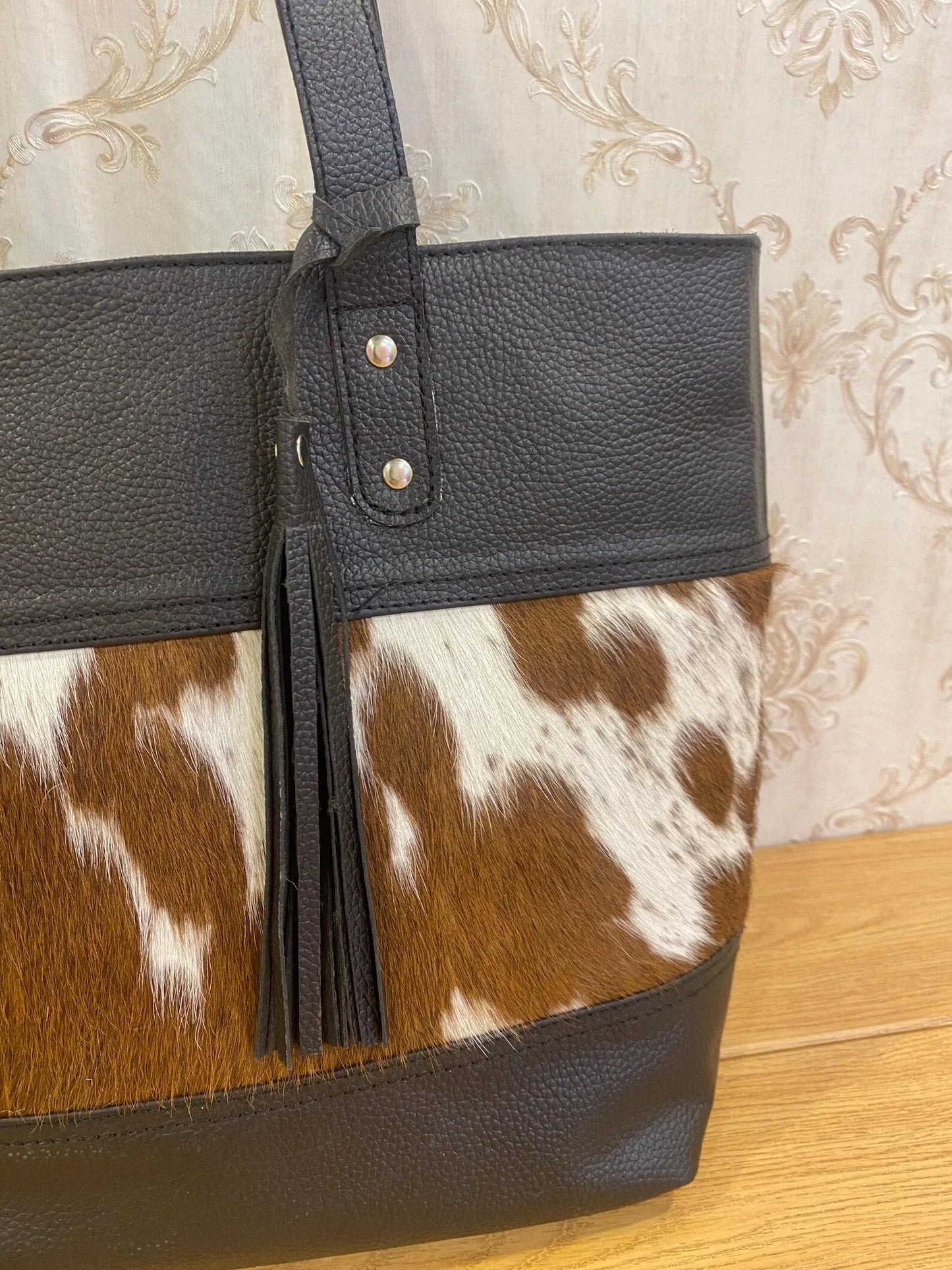 Hair-On Cowhide Tote Bag Western Shoulder Purse