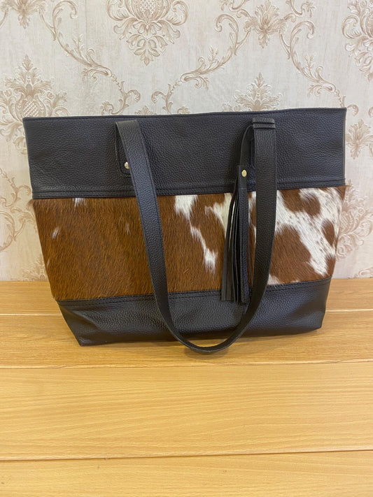 Hair-On Cowhide Tote Bag Western Shoulder Purse
