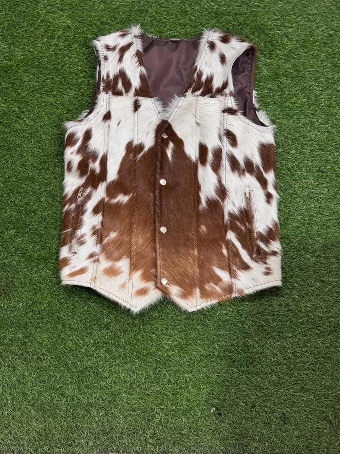 Cowhide Leather Vest Brown White