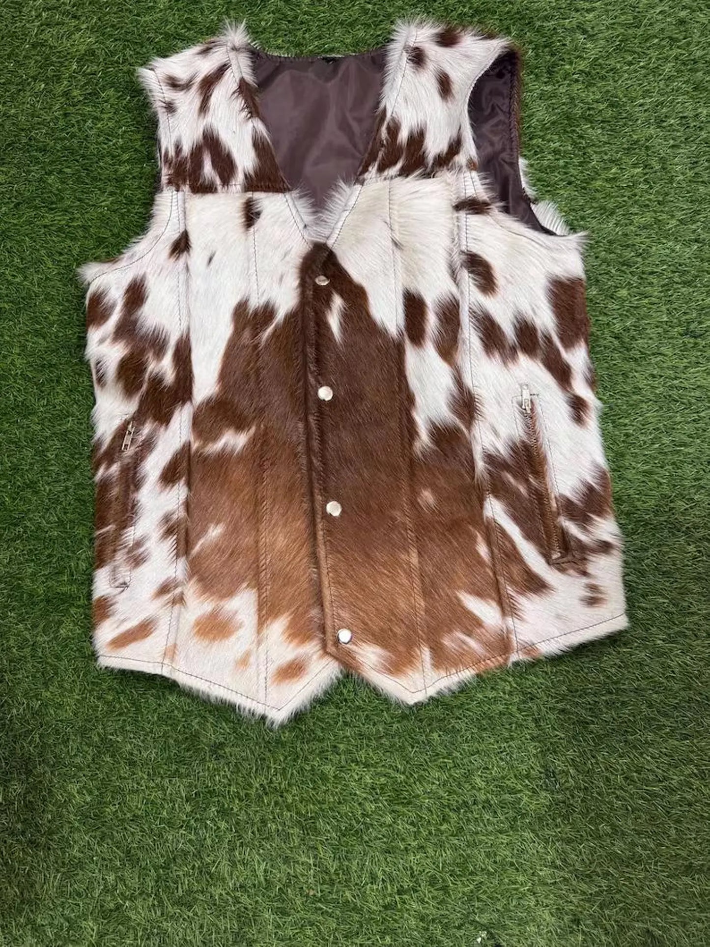 Cowhide Leather Vest Brown White