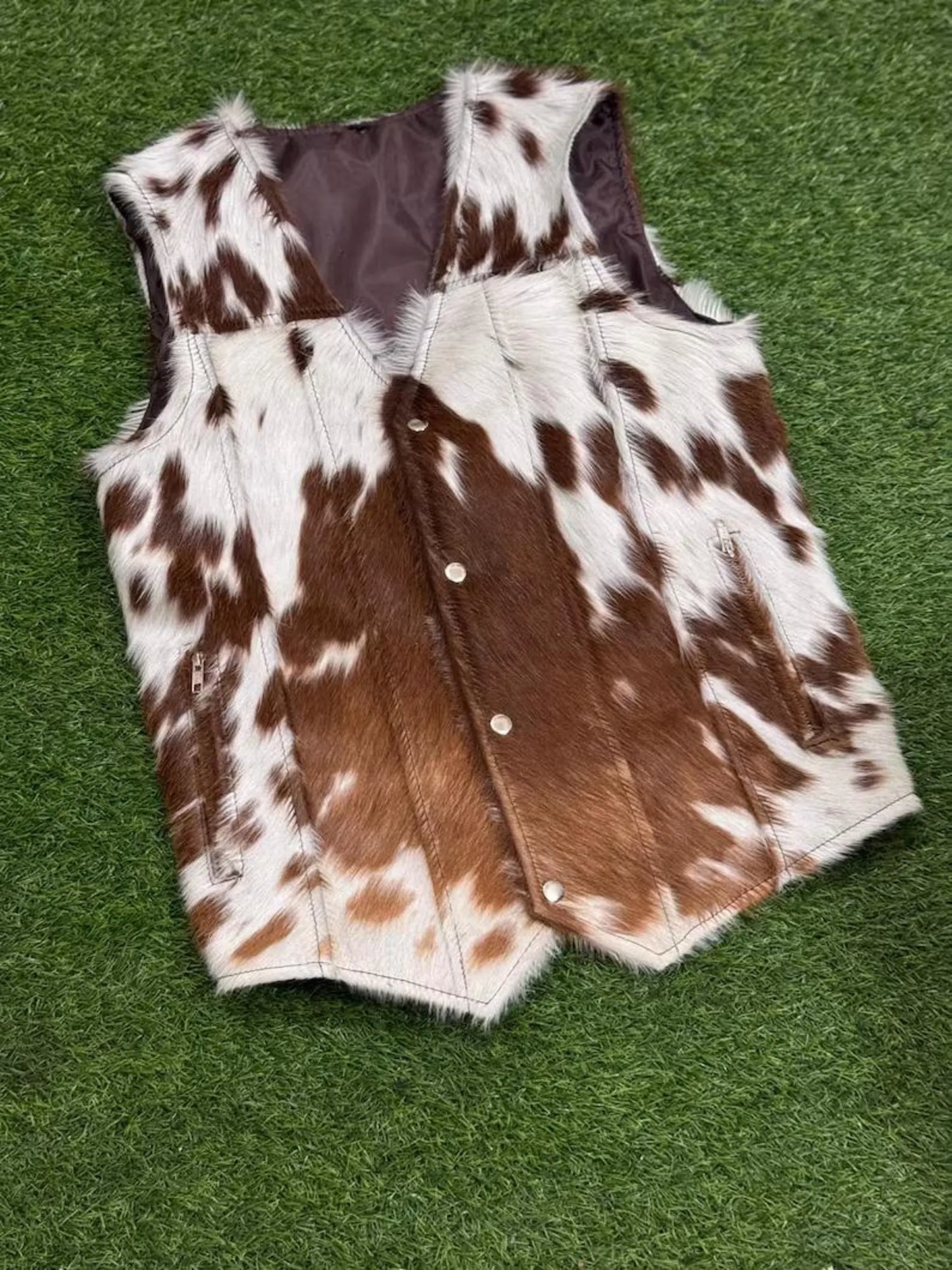 Cowhide Leather Vest Brown White