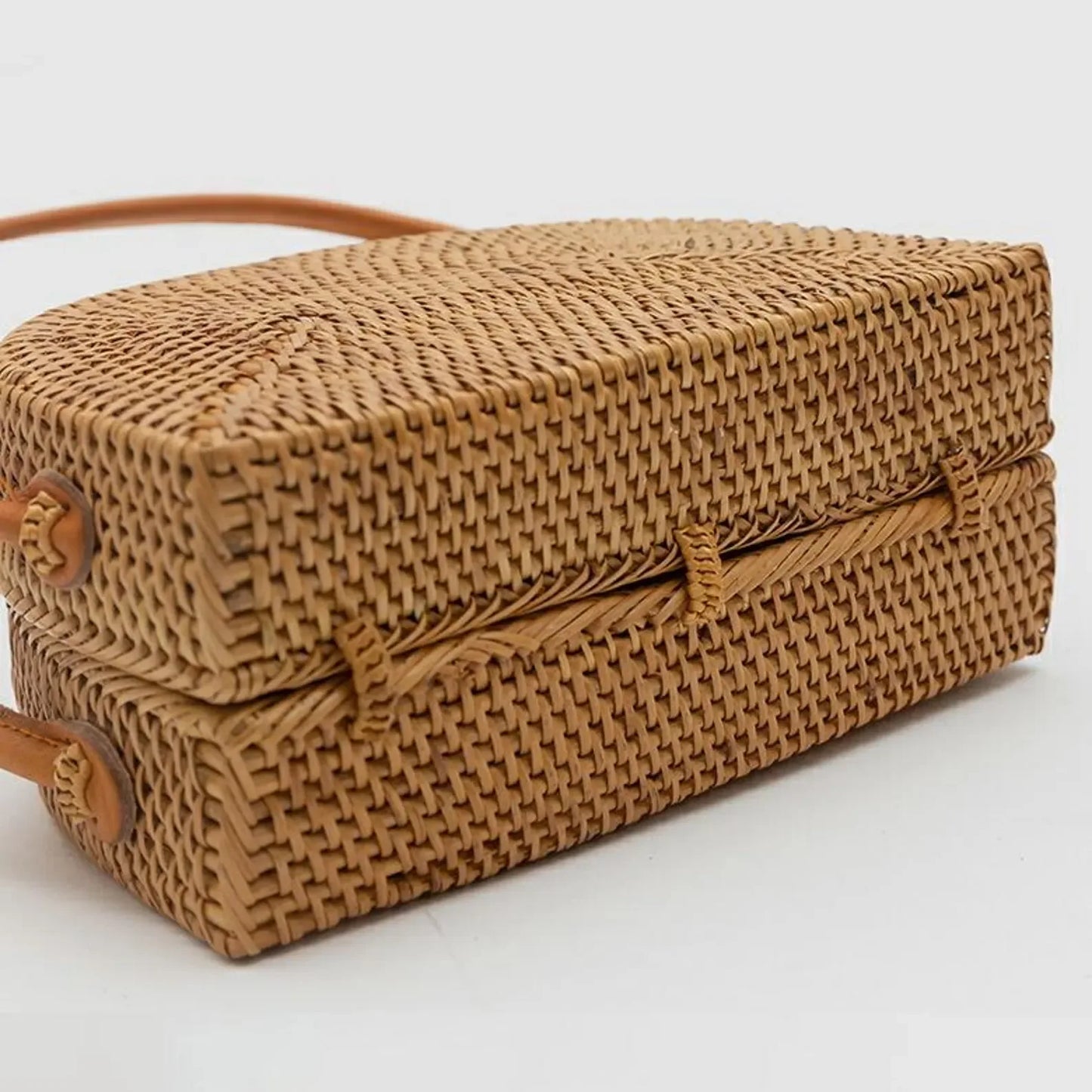 Dome Rattan Bag with Leather Handles