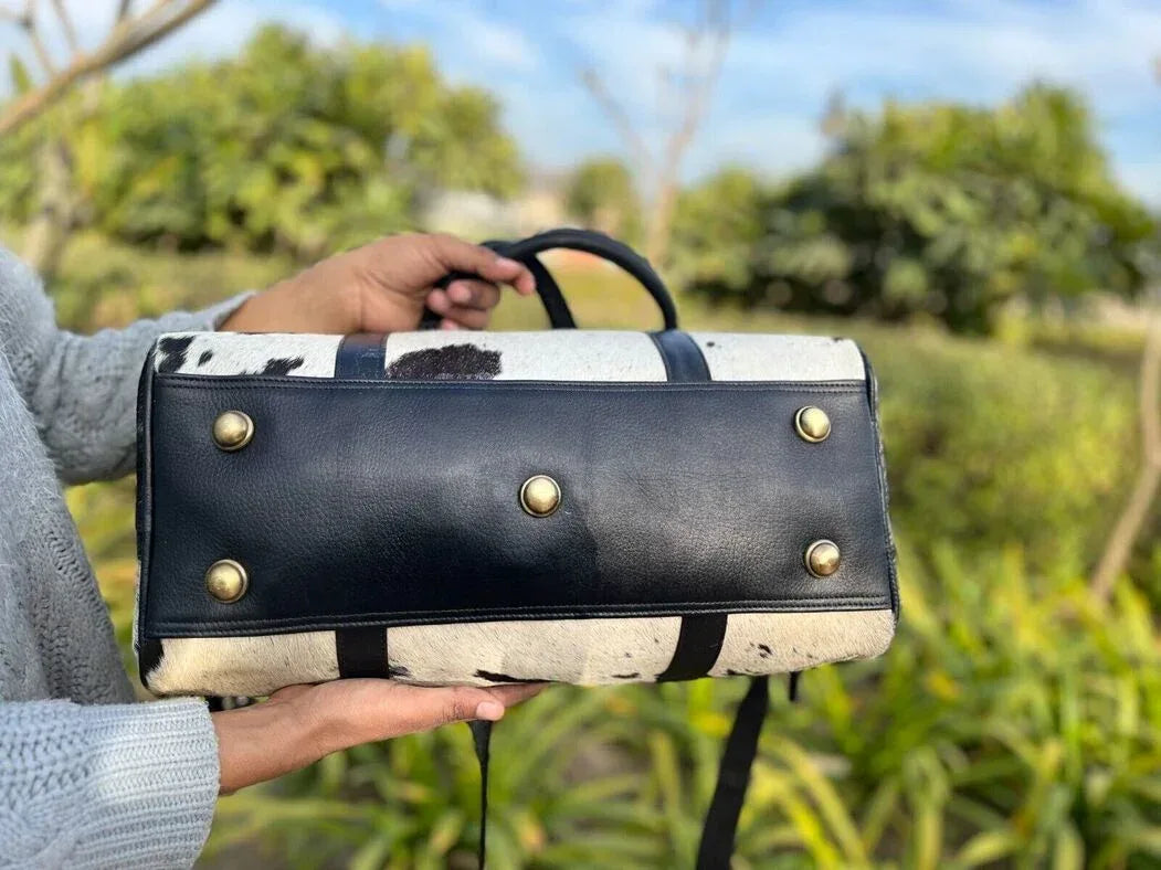 Real Natural Hair On Cowhide Duffle Bag