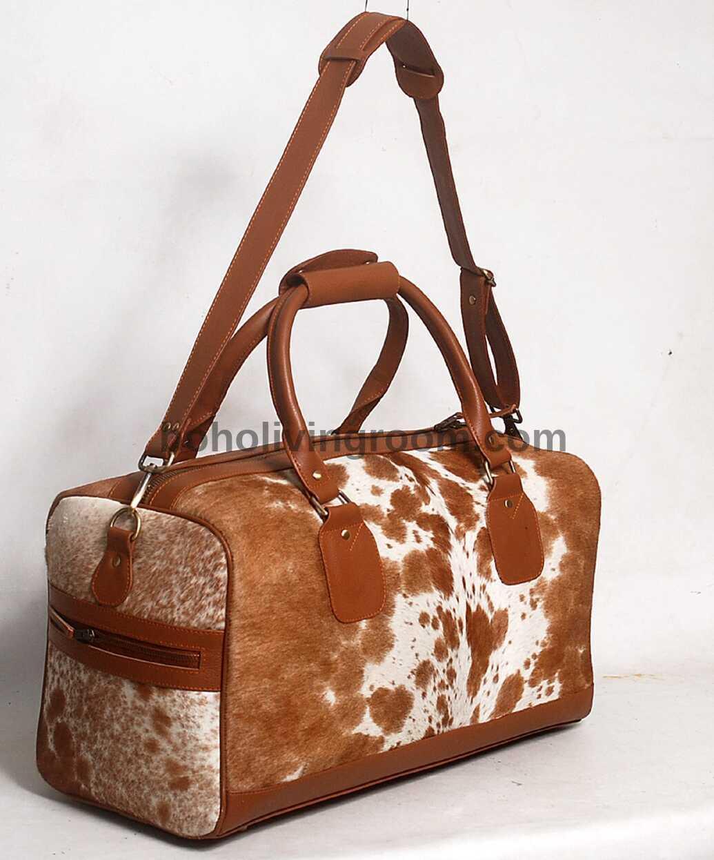 Dark Brown Cowhide Weekender Duffel Bag