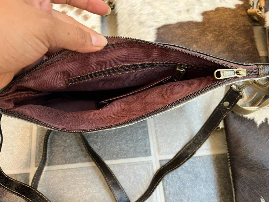 Speckled Tricolor Cowhide Sling Crossbody Bag