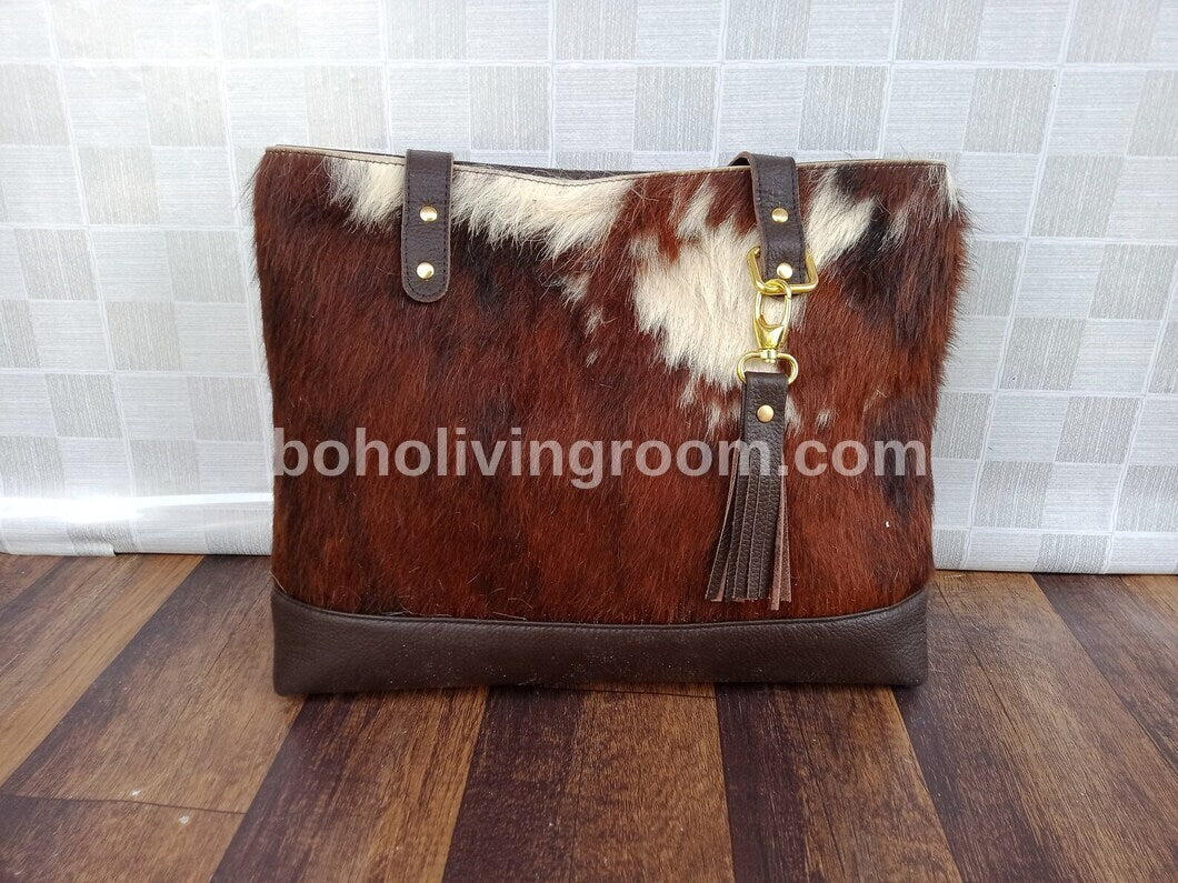 Natural Tricolor Cowhide Tote Bag