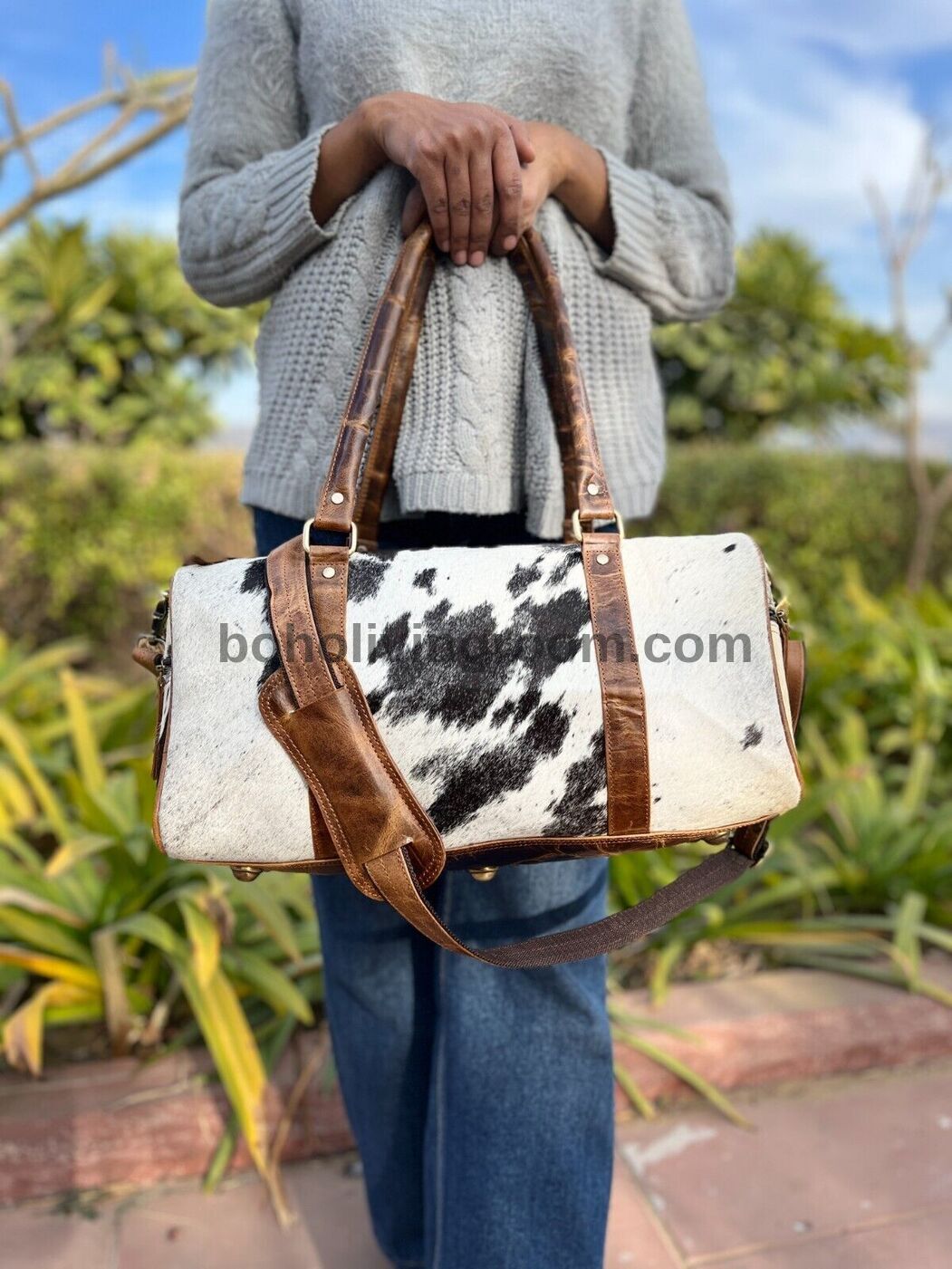 Cowhide Gym Bag Black White