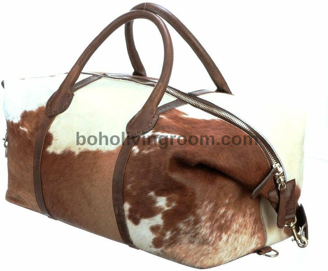 Elevate your gym routine with this cow skin gym bag, designed for the active individual.