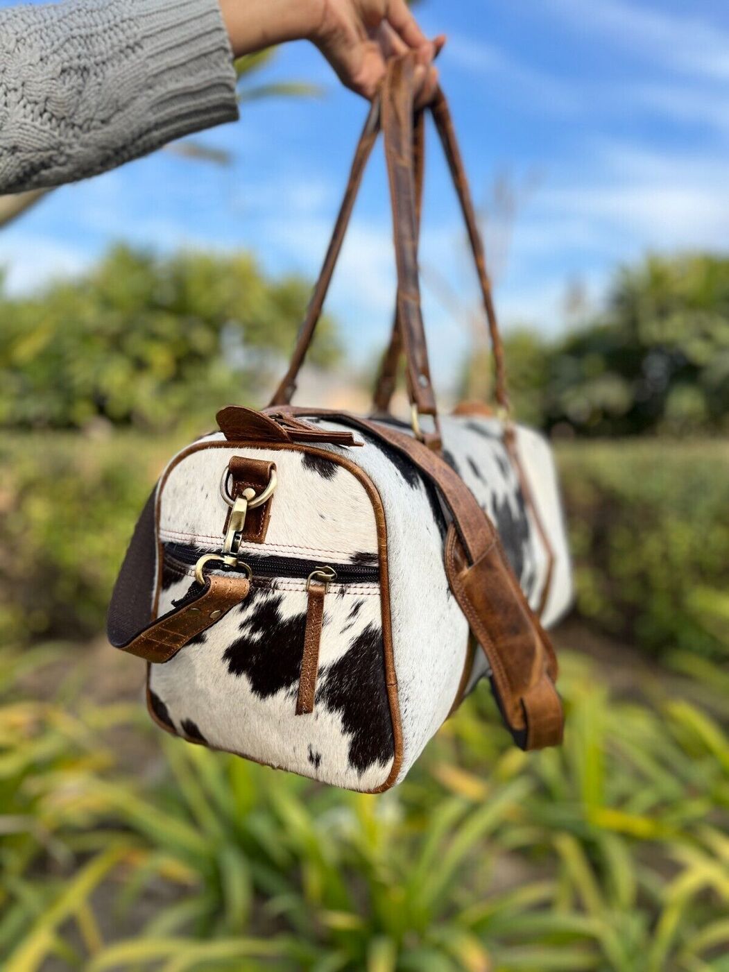 Cowhide Gym Bag Black White