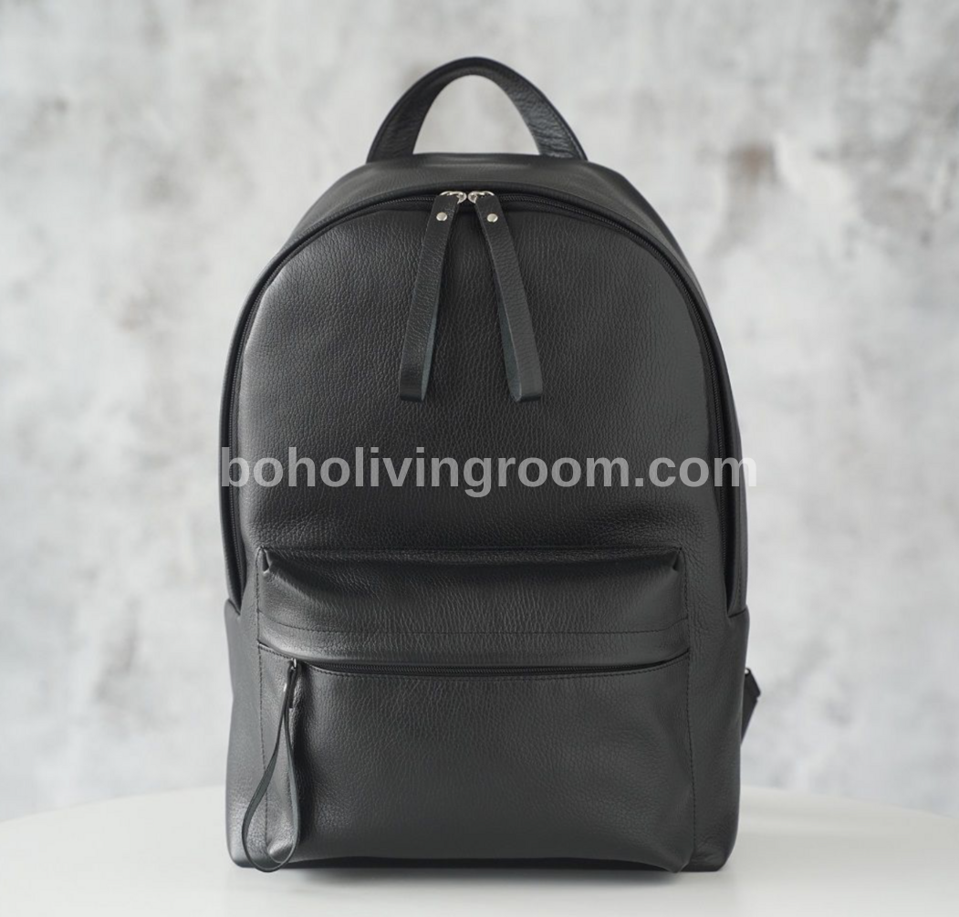 Black Leather Cowhide Backpack