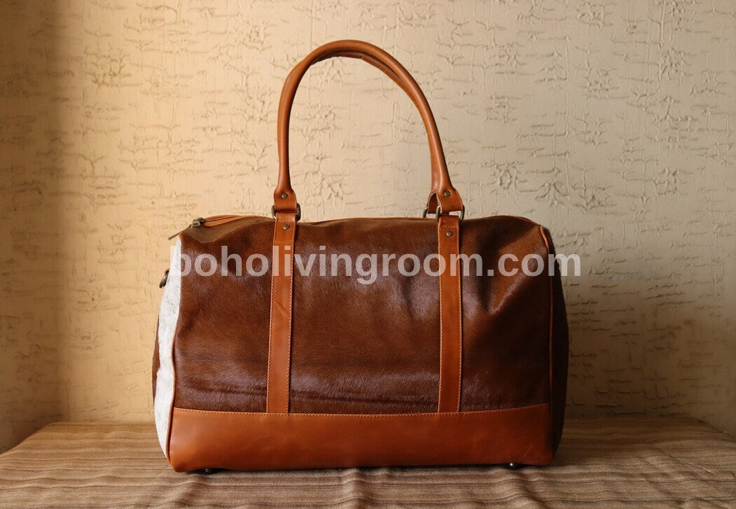 Cow Skin Duffle Bags Brown White