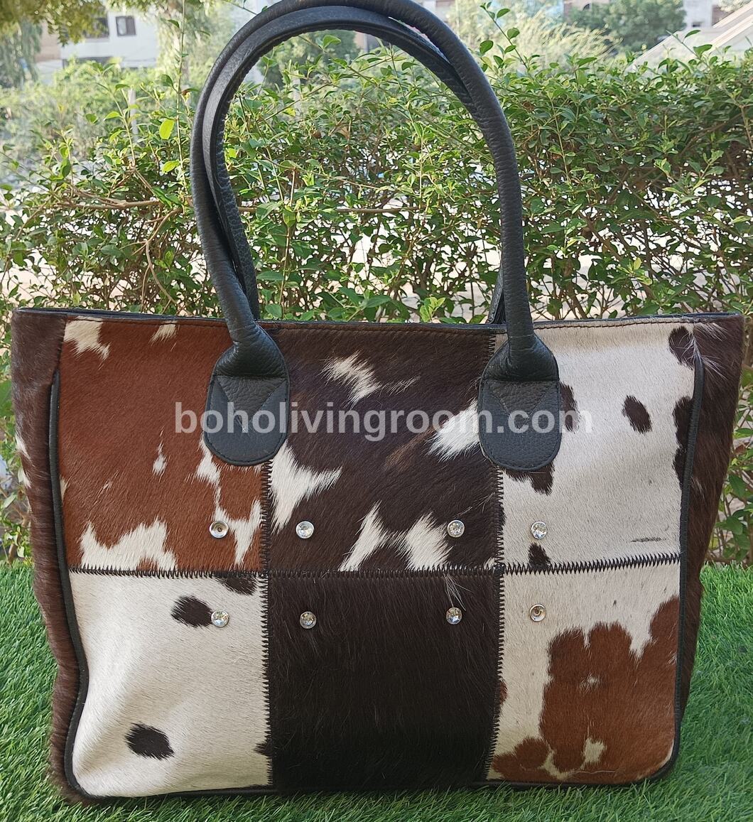 Cowhide Tote Bag Patchwork