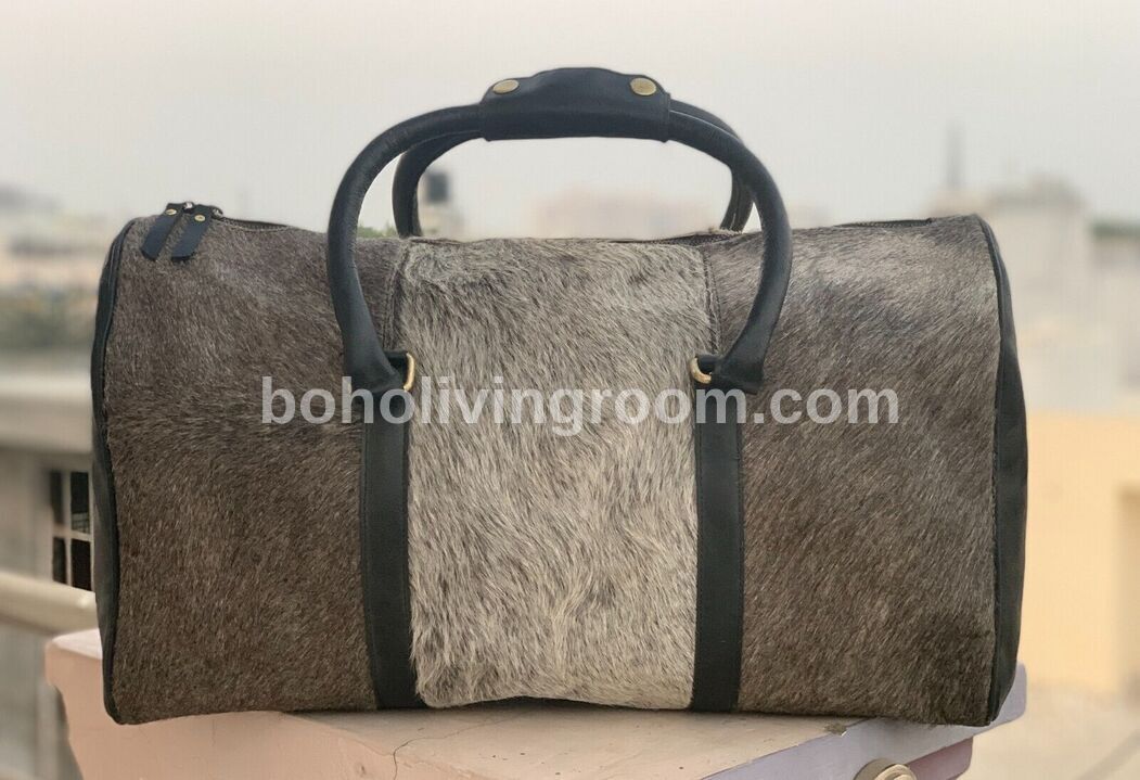 Exotic Grey Cowhide Overnight Bag