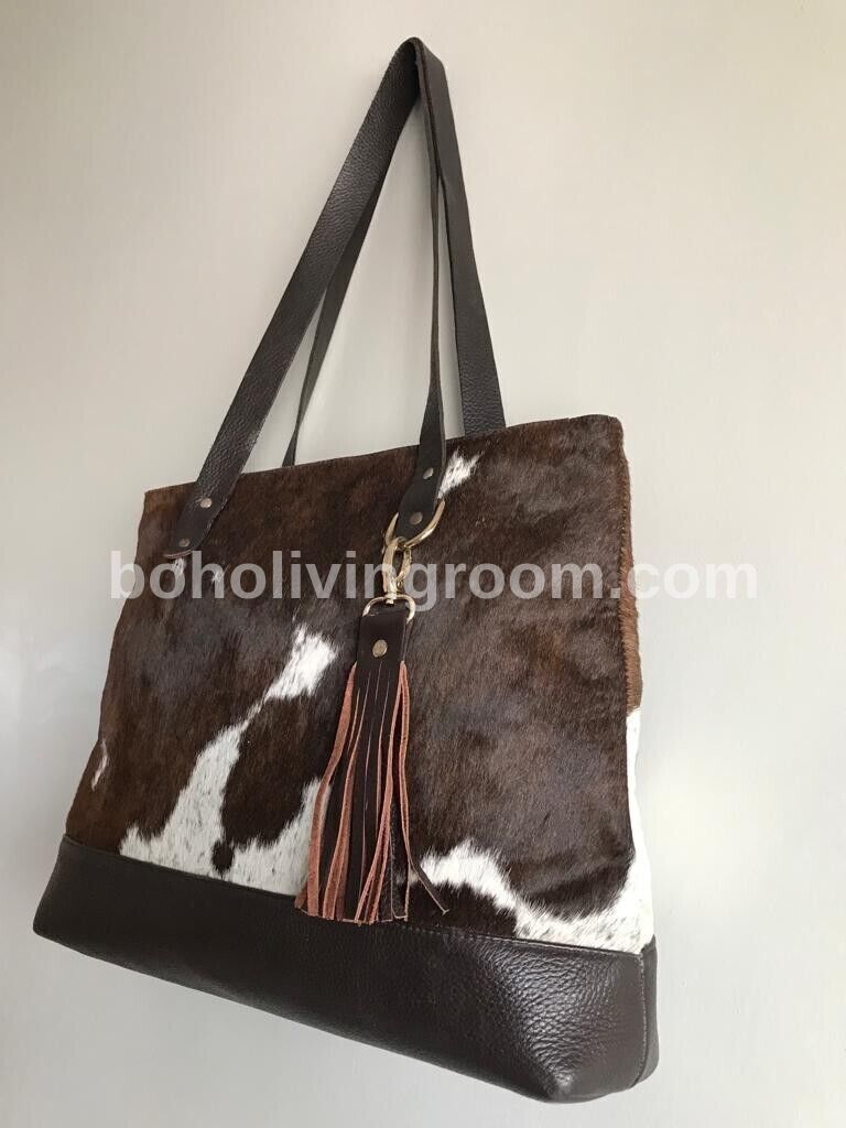 Dark Brown Furry Cowhide Shoulder Purse