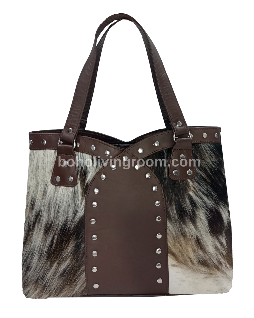 Black White Long Fur Cow Skin Tote Purse