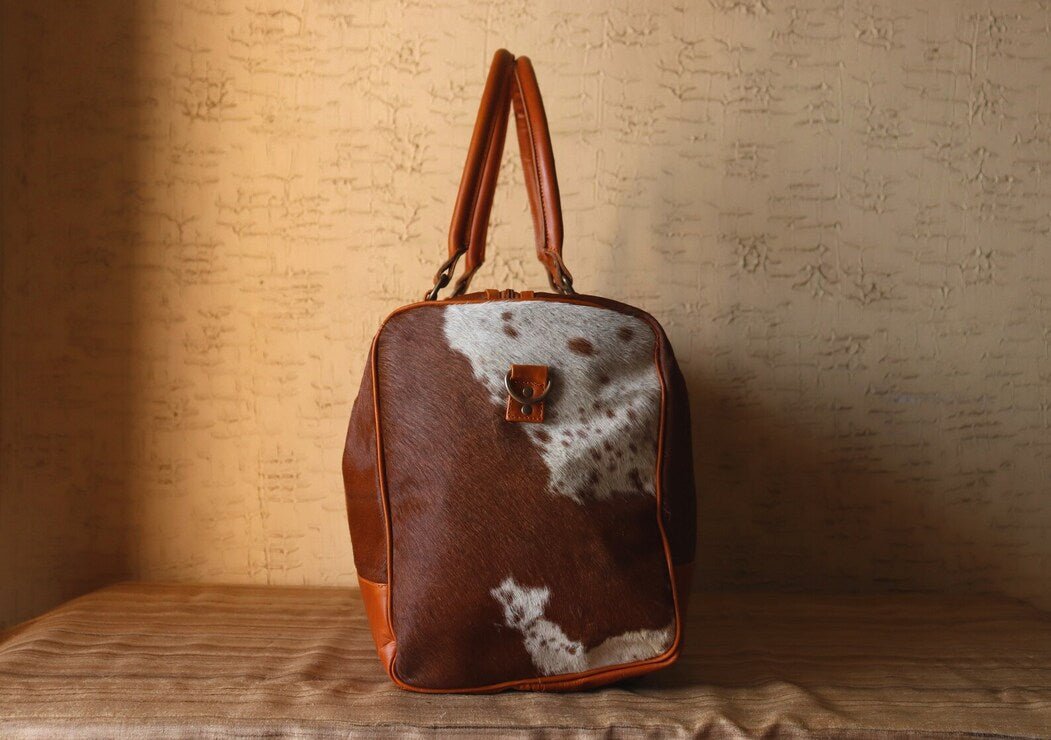 Cow Skin Duffle Bags Brown White