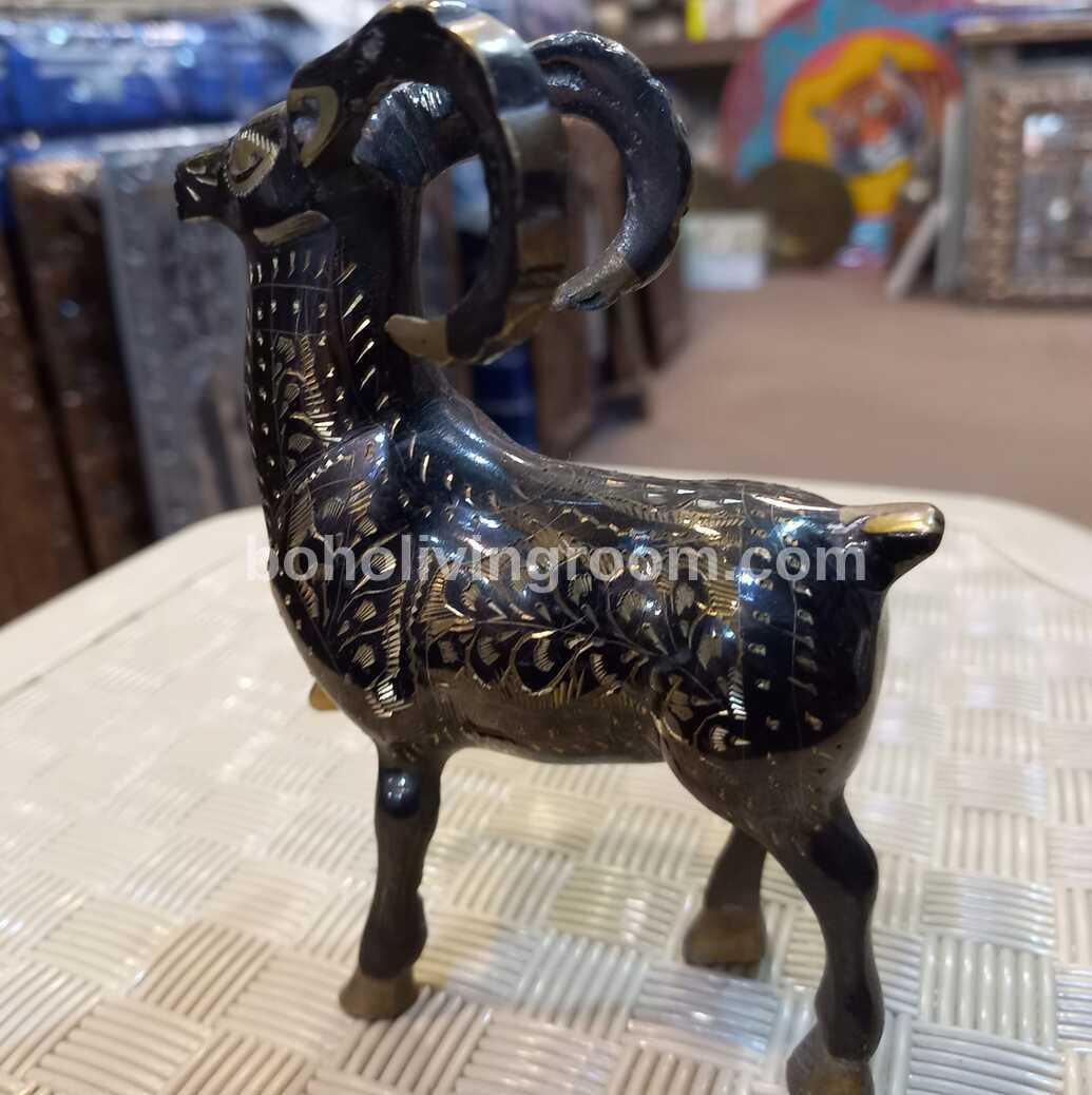 Handmade Brass Ibex Statue 6″ With Deco Work