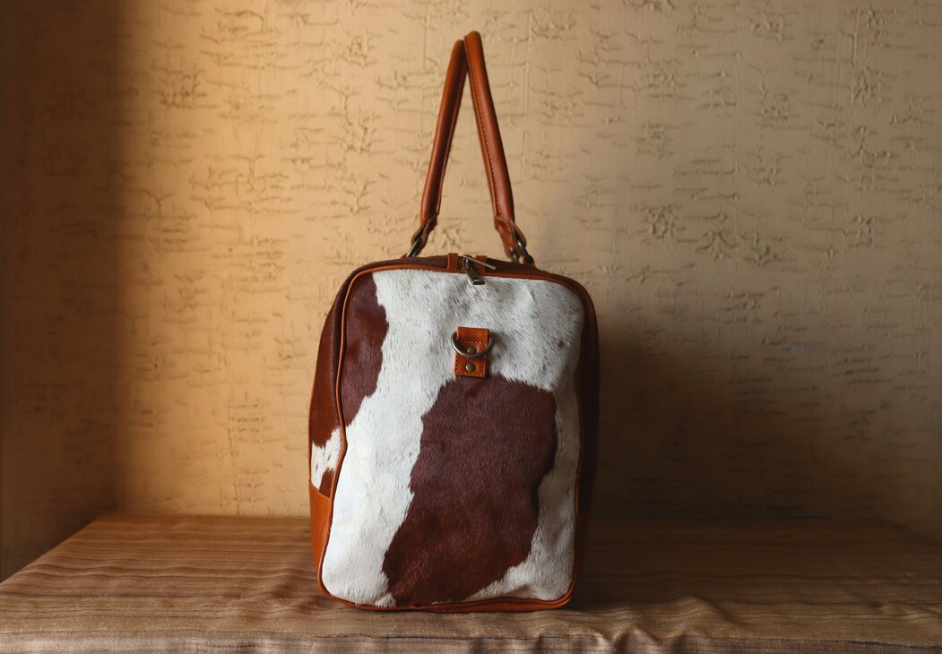 Cow Skin Duffle Bags Brown White