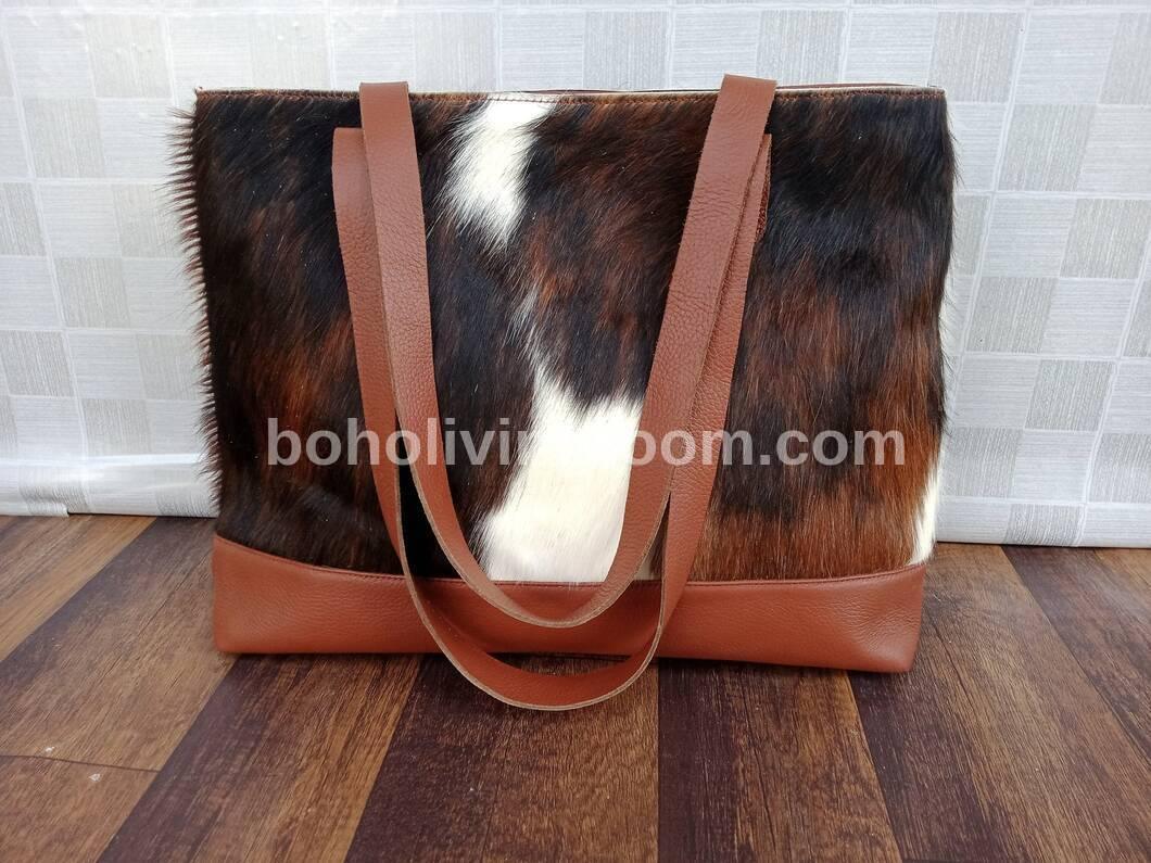 Cowhide Tote Purse Brown Black White