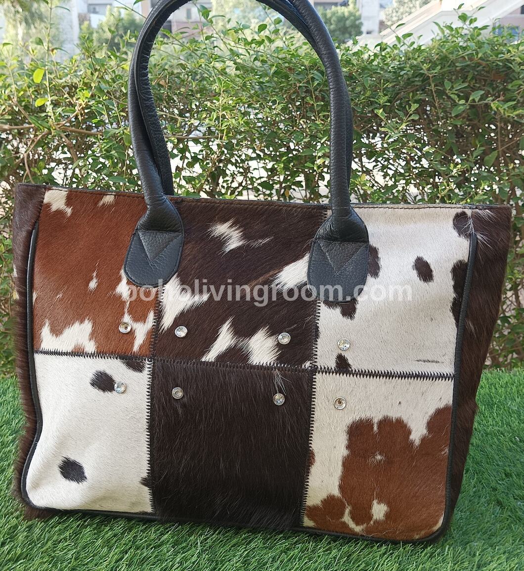 Cowhide Tote Bag Patchwork