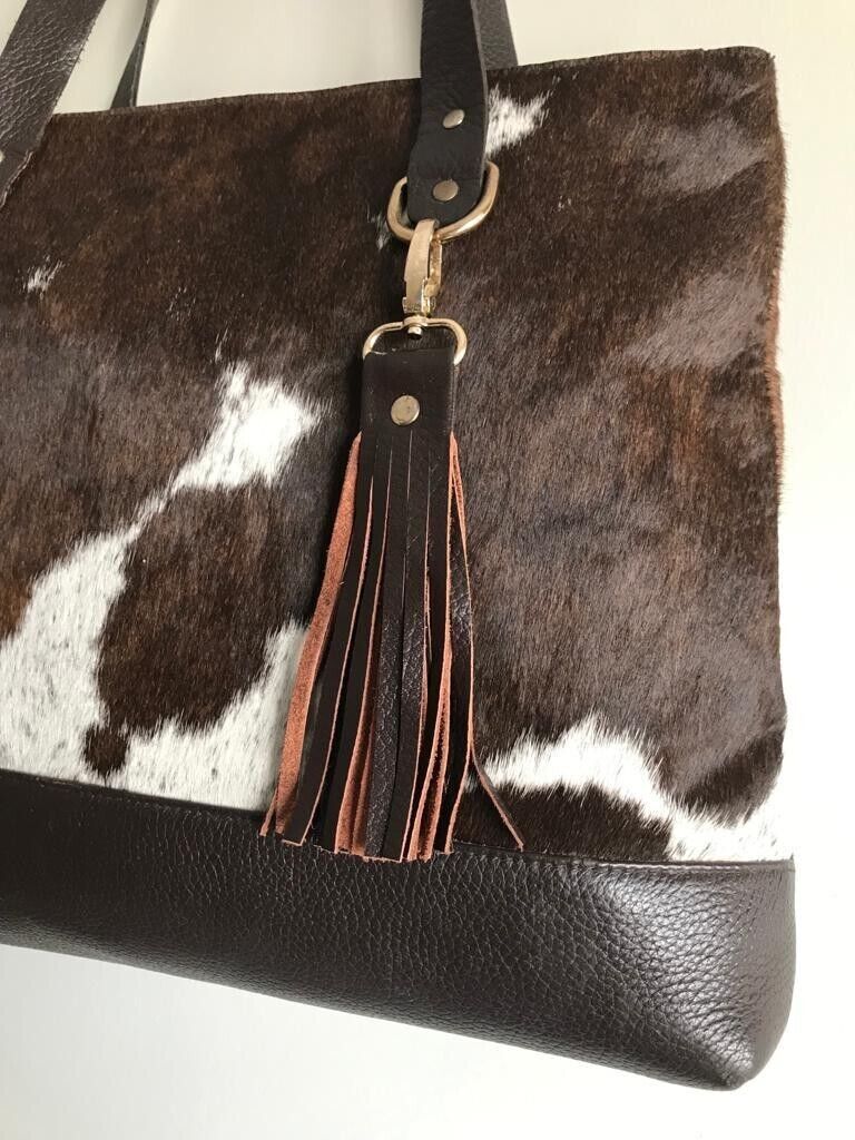 Dark Brown Furry Cowhide Shoulder Purse