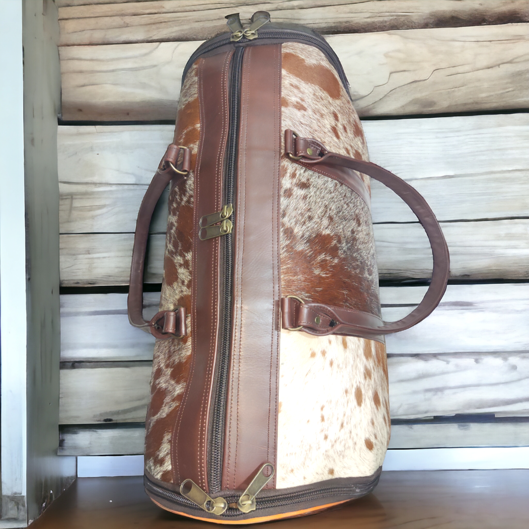 Crafted Cowhide Gym Bag: Ditch the Duffle. Custom-made for any adventure. Gym, travel, everyday. Durable & unique.