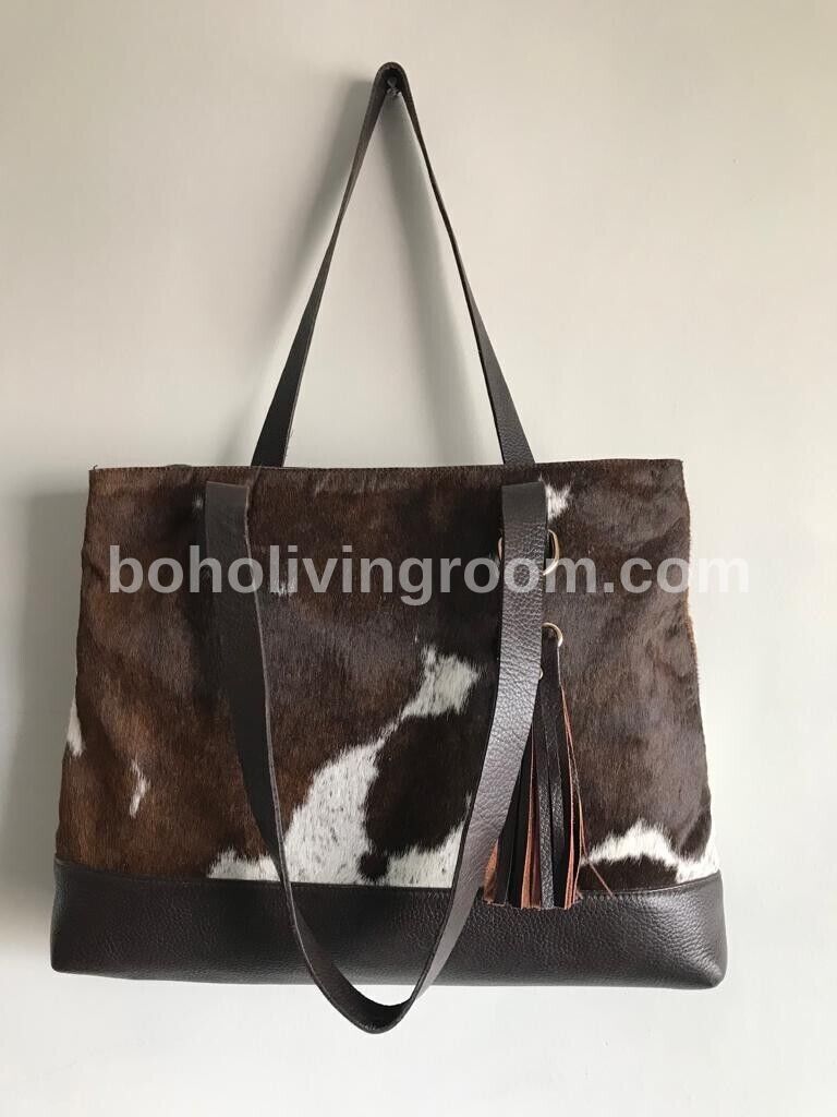 Dark Brown Furry Cowhide Shoulder Purse