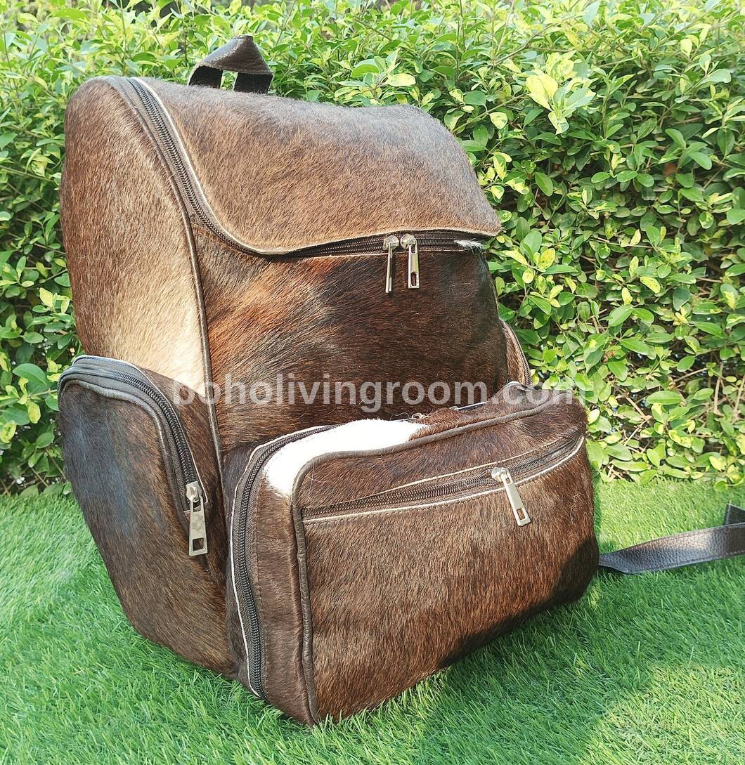 Rustic Brown White Cowhide Backpack